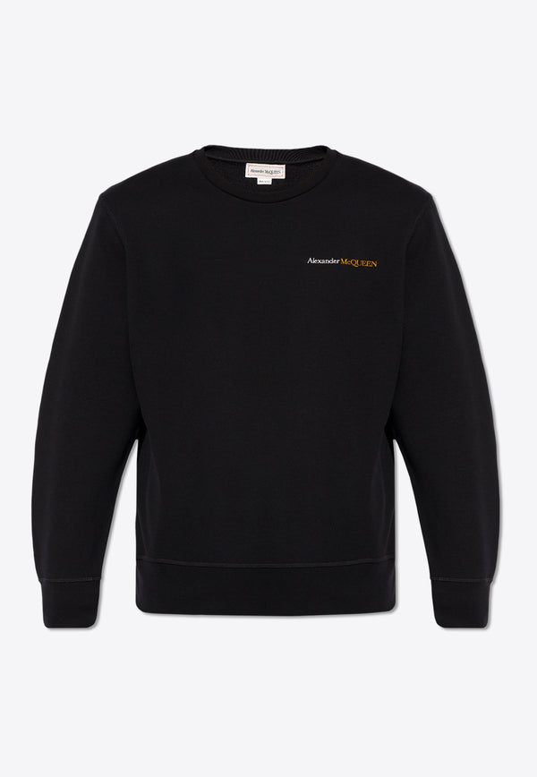 Alexander McQueen Logo Embroidered Crewneck Sweatshirt Black 781868 QXAAC-1000