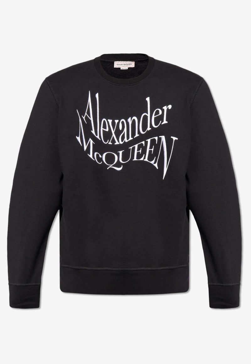 Alexander McQueen Warped Logo Crewneck Sweatshirt Black 781879 QXAAM-1000