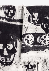 Alexander McQueen Skull Print Frayed Scarf Black 782034 4943Q-9260