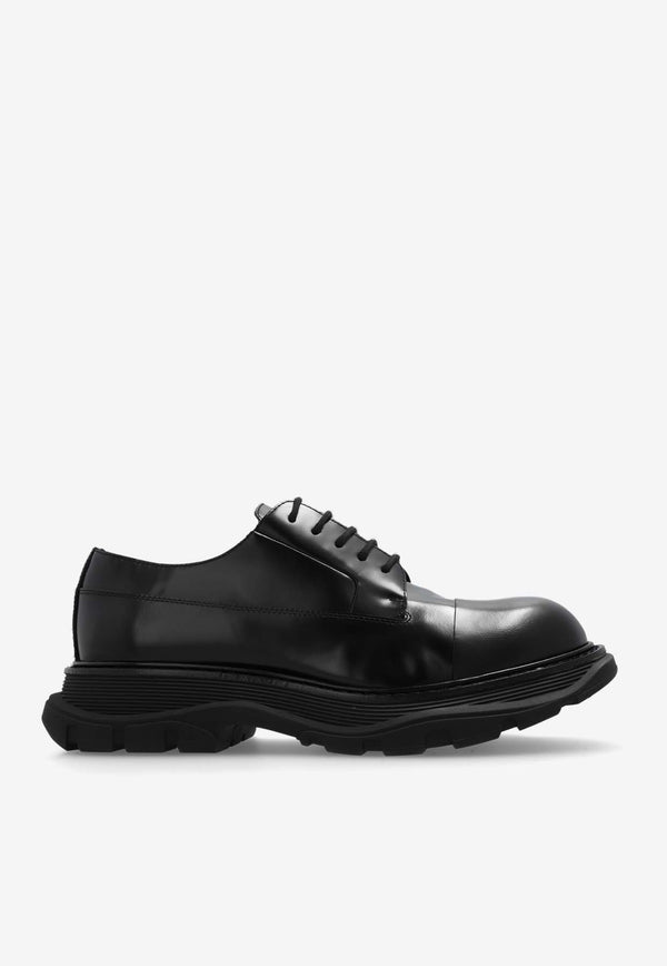 Alexander McQueen Tread Calf Leather Derby Shoes Black 782442 WIF52-1000