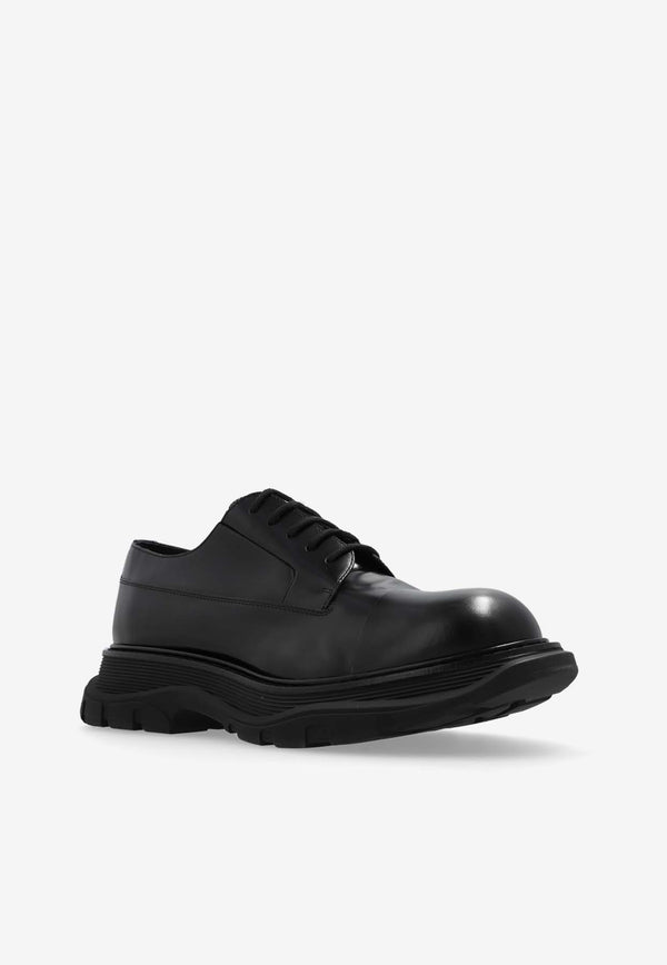 Alexander McQueen Tread Calf Leather Derby Shoes Black 782442 WIF52-1000