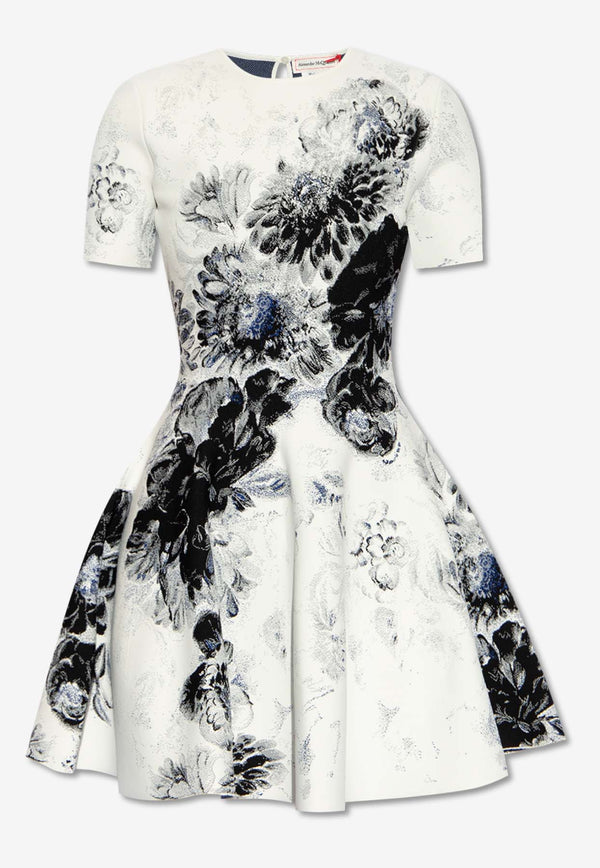 Alexander McQueen Chiaroscuro Floral Print Mini Dress White 783111 Q1A80-9137