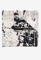 Alexander McQueen Logo Tape Abstract Print Scarf White 782194 4E51Q-9060