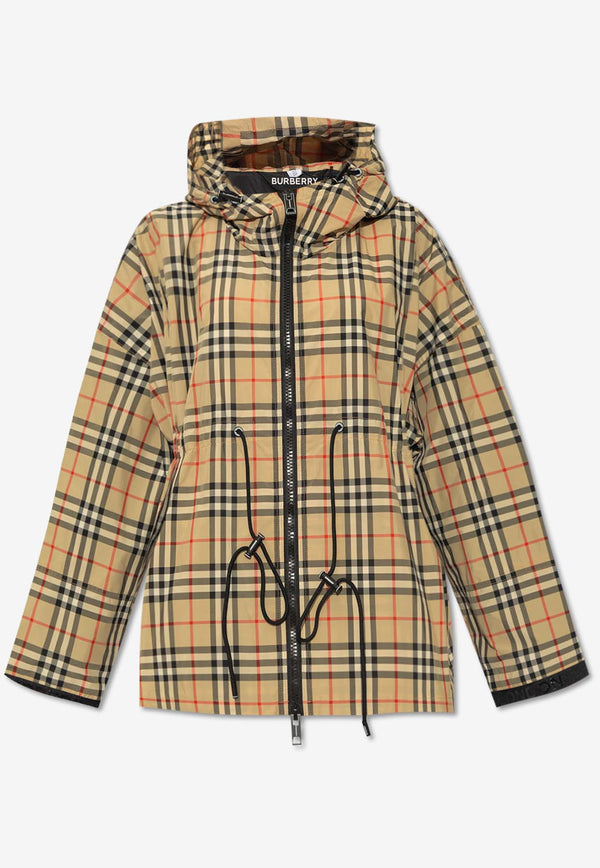 Burberry Plaid-Check Hooded Jacket
 8062947 A7028-ARCHIVE BEIGE IP CHK