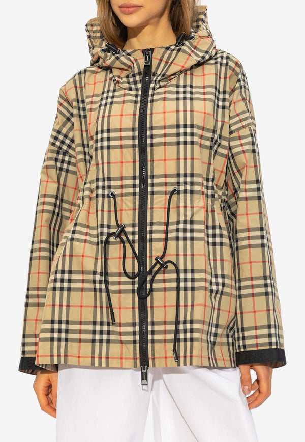 Burberry Plaid-Check Hooded Jacket
 8062947 A7028-ARCHIVE BEIGE IP CHK