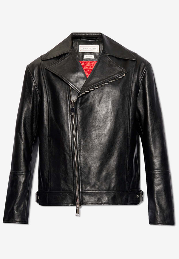 Alexander McQueen Zip-Up Leather Biker Jacket Black 782735 Q5AM8-1000