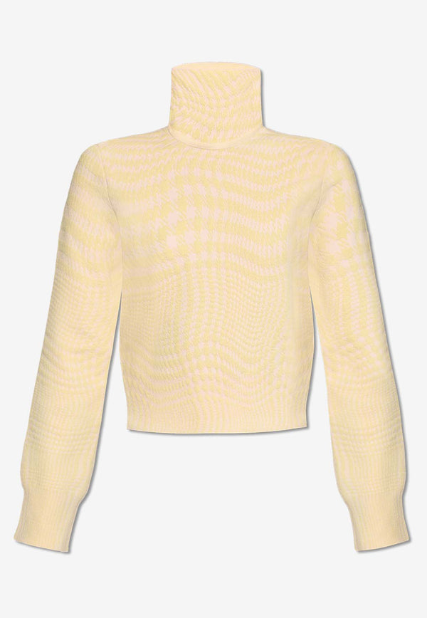Burberry Warped Houndstooth Check Cropped Sweater Yellow 8080887 B8789-CAMEO IP PATTERN