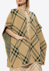Burberry Check Pattern Wool-Blend Cape Beige 8082531 A3743-FLAX IVY