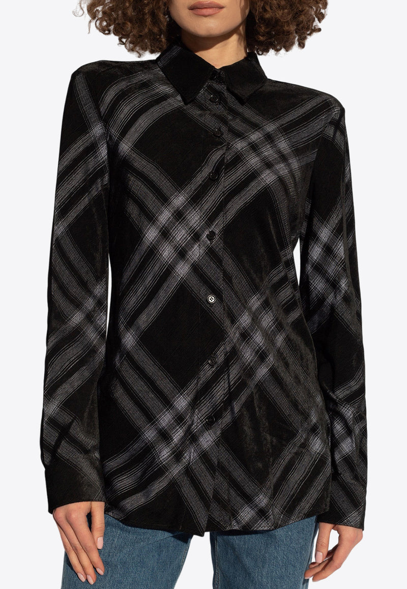 Burberry Check Pattern Long-Sleeved Shirt Black 8082904 A7820-MONOCHROME IP PTTN