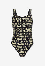Balmain All-Over Logo Print One-Piece Swimsuit Black BKBGA1740 0-022