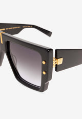 Balmain B-Grand Square Frame Sunglasses Gray BPS-144A-57 0-0