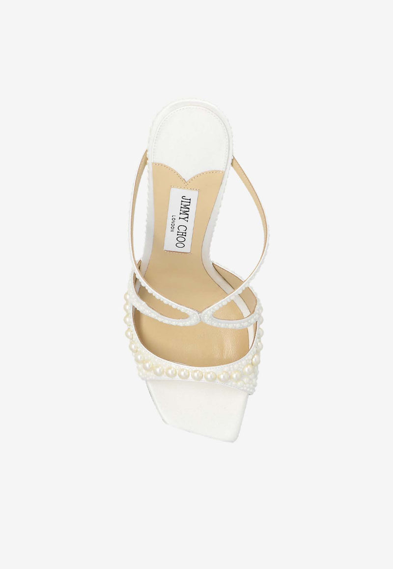 Jimmy Choo Anise 95 Pearl Embellished Satin Sandals White ANISE 95 WOZ-WHITE WHITE