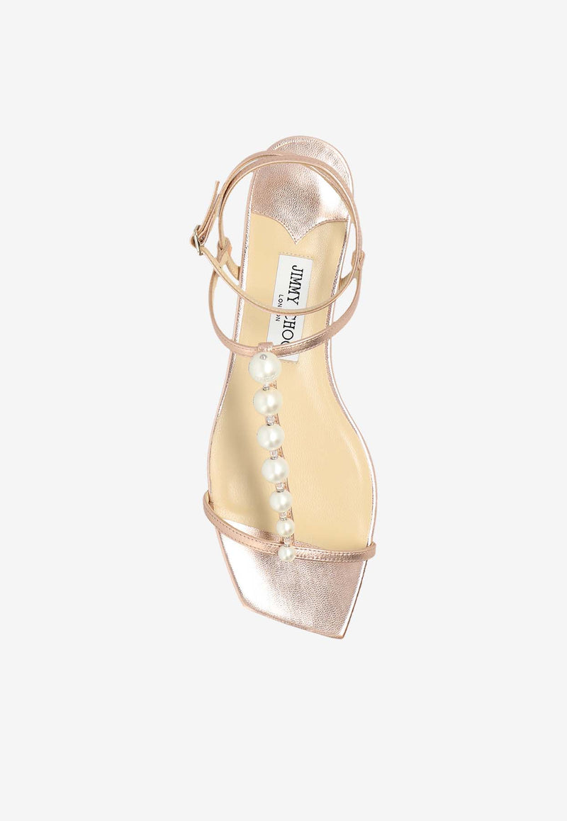 Jimmy Choo Amari Pearl Embellished  Metallic Flat Sandals Ballet Pink AMARI FLAT AZM-BALLET PINK WHITE