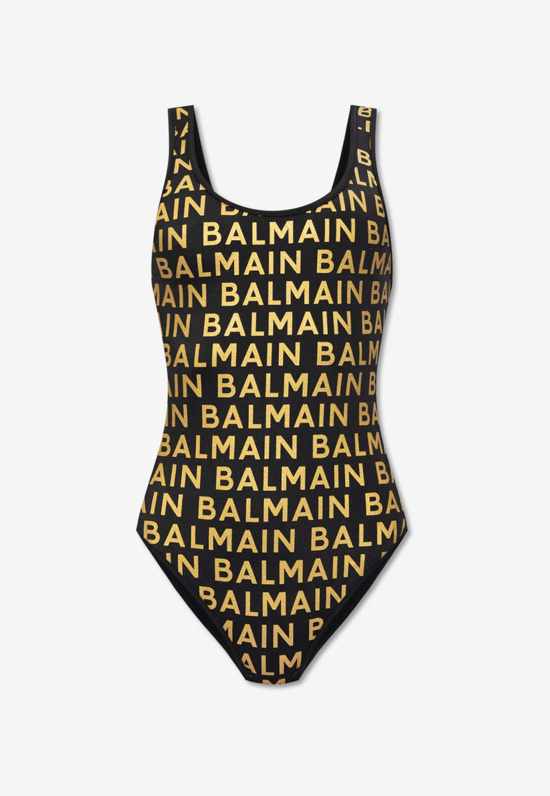 Balmain All-Over Logo Print One-Piece Swimsuit Black BKBGA1740 0-012