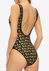 Balmain All-Over Logo Print One-Piece Swimsuit Black BKBGA1740 0-012
