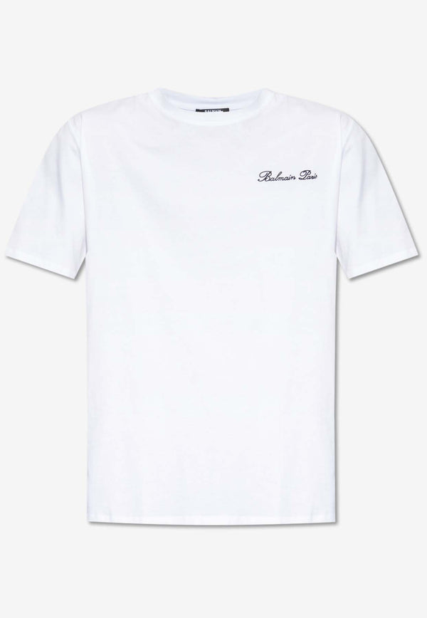 Balmain Signature Embroidered Logo T-shirt White CH1EG010 BC68-GAB
