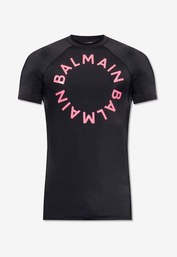 Balmain Logo Print Short-Sleeved Rash Guard Black BWM351240 0-003