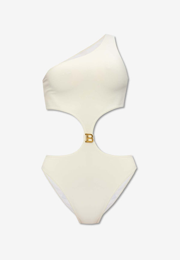 Balmain B-Logo Cut-Out One-Piece Swimsuit White BKBP41760 0-105
