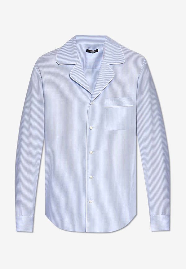 Balmain Long-Sleeved Stripe Pajama Shirt Blue CH1HU271 CE61-SLJ