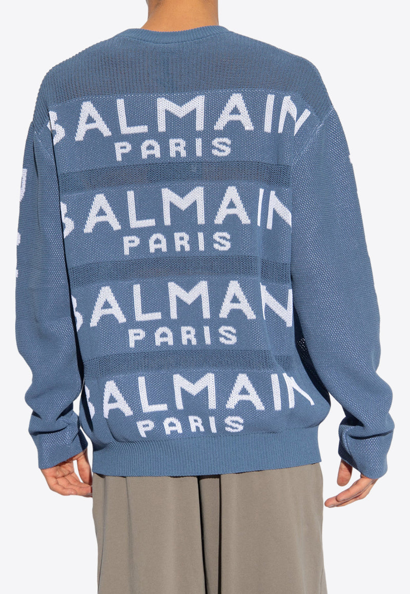 Balmain Intarsia Knit-Logo Sweater Blue CH1KE010 KE07-SLJ