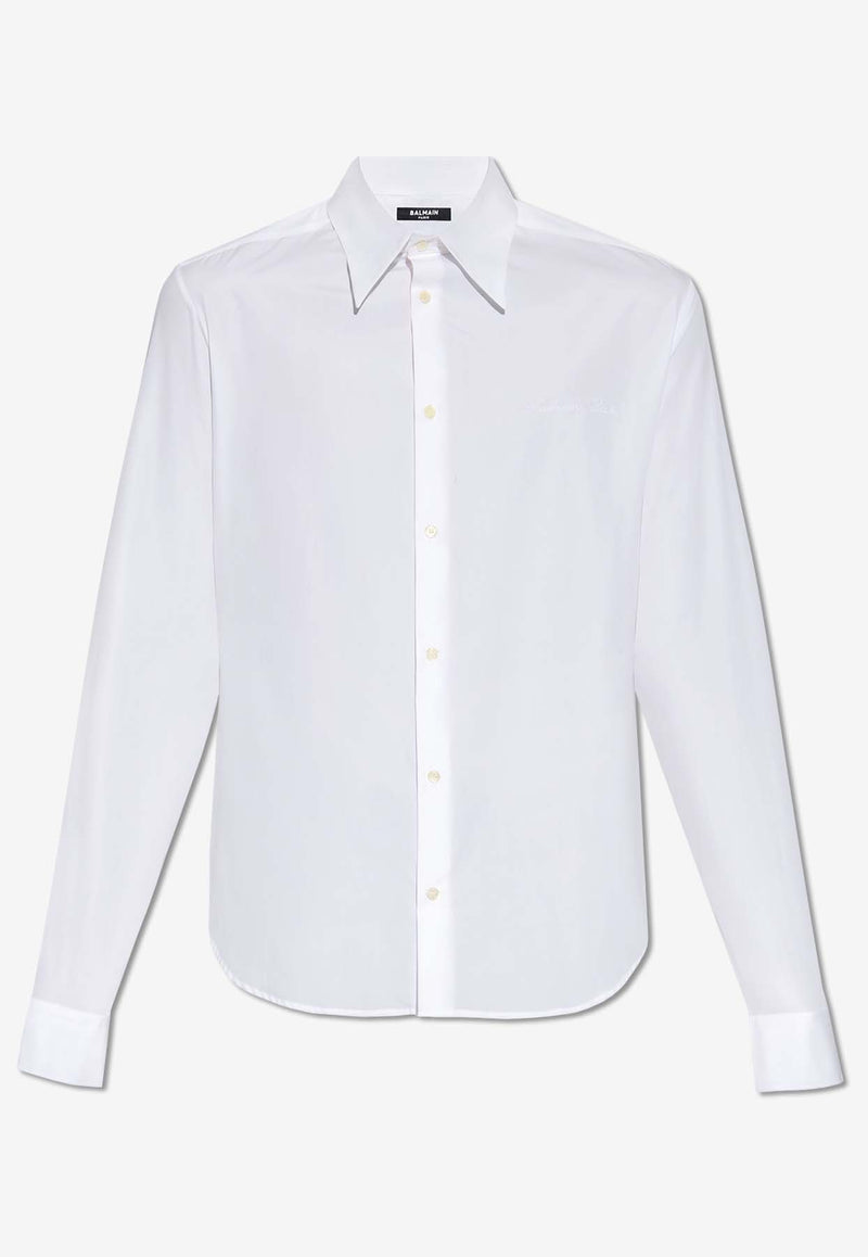 Balmain Logo Embroidered Poplin Shirt White CH1HS335 CE48-0FA