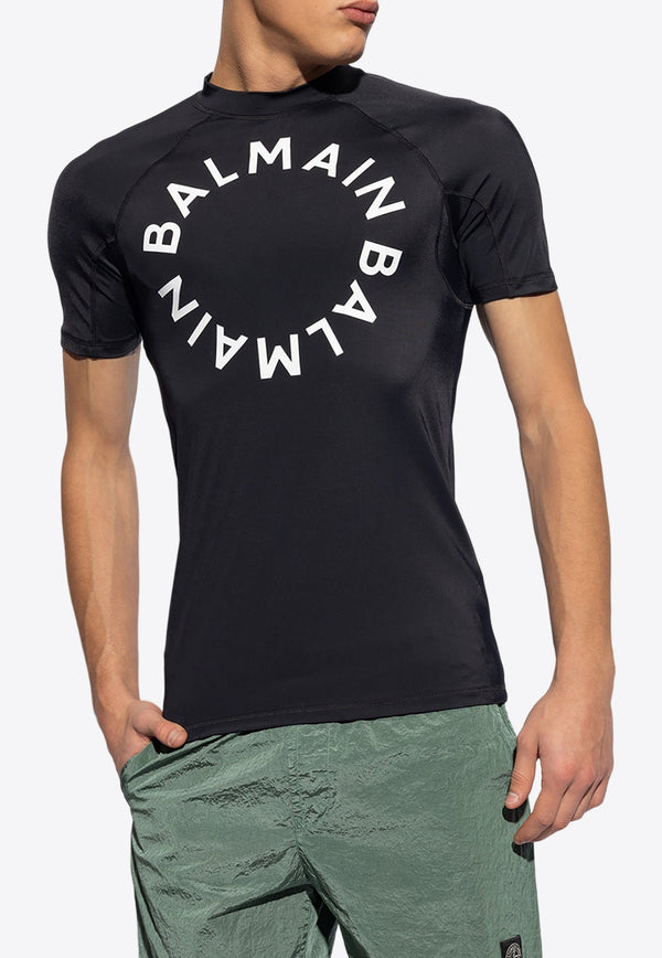 Balmain Logo Print Short-Sleeved Rash Guard Black BWM351240 0-010