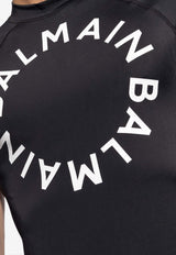 Balmain Logo Print Short-Sleeved Rash Guard Black BWM351240 0-010