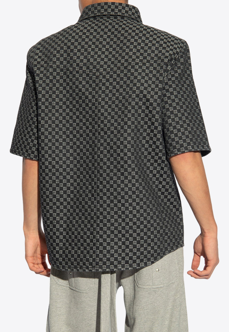 Balmain Monogram Jacquard Short-Sleeved Shirt Black CH1HB035 DE17-EAB