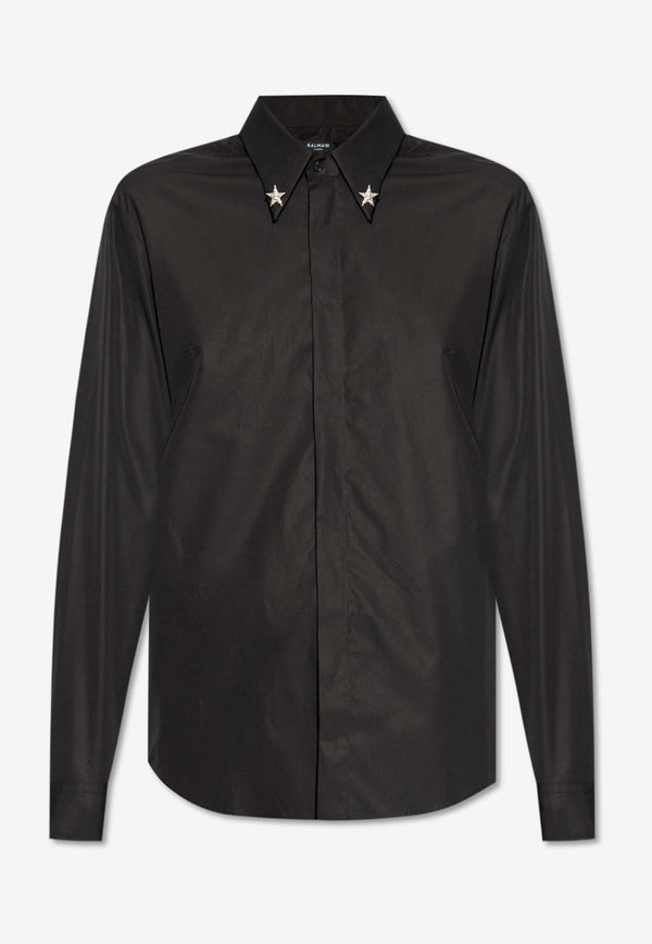 Balmain Star Appliqué Long-Sleeved Shirt Black CH1HS336 CE48-0PA