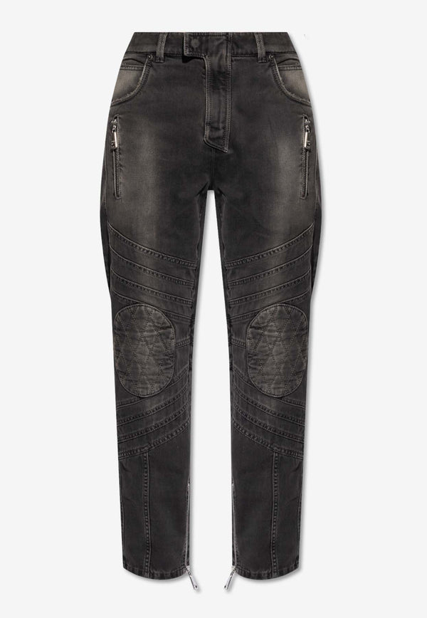 Balmain Faded Biker Slim Jeans Gray CH1MI058 DE02-0PC