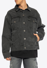 Balmain Distressed Button-Up Denim Jacket Black CH1TC300 DD95-0PC