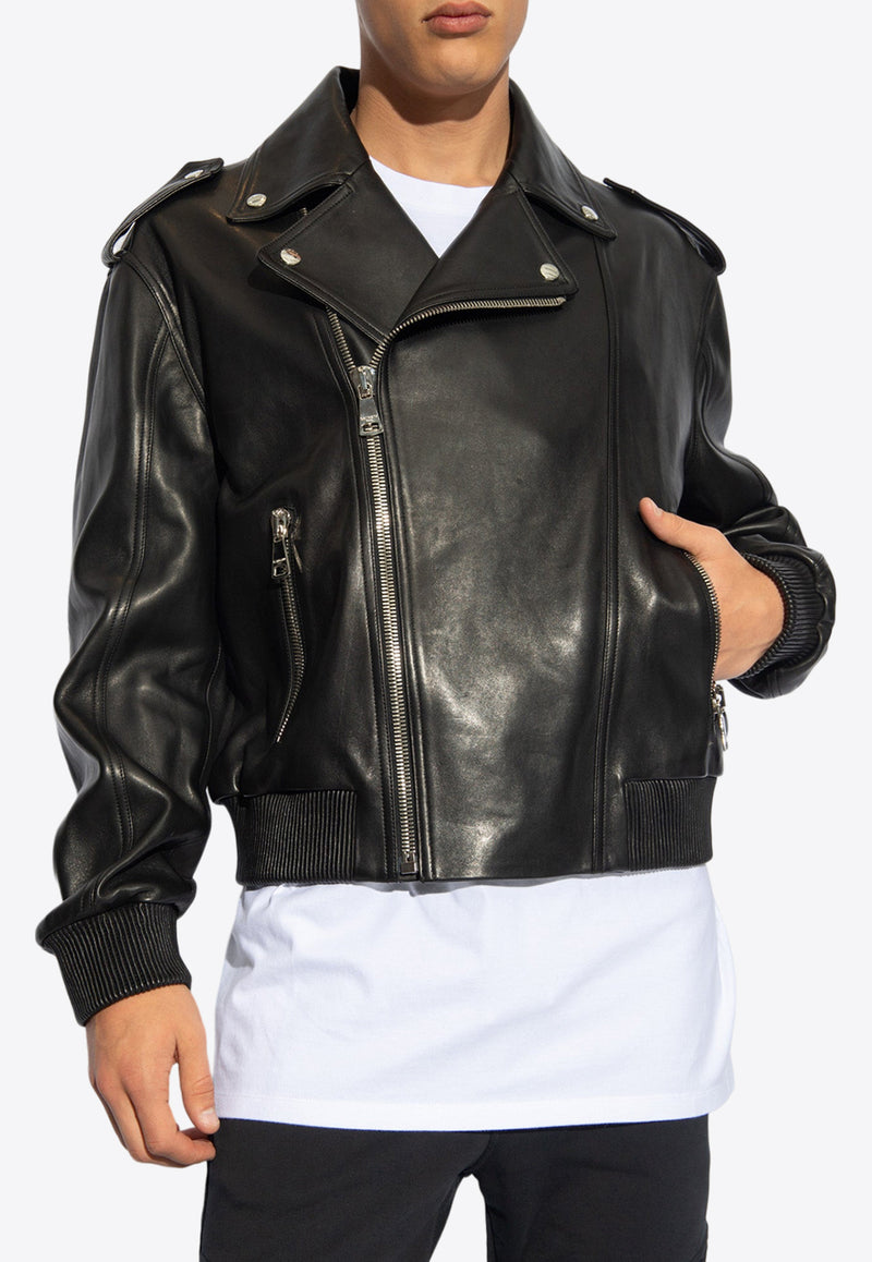 Balmain Zip-Up Leather Biker Jacket Black CH1TF595 LC62-0PA