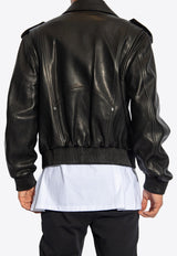 Balmain Zip-Up Leather Biker Jacket Black CH1TF595 LC62-0PA