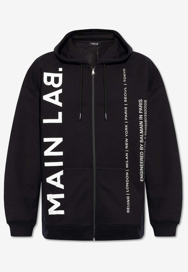 Balmain Main Lab Zip-Up Hooded Sweatshirt Black CH6JZ035 BC67-EAB