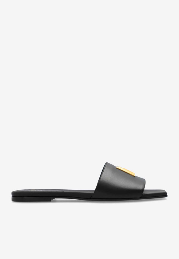 Balmain Dafne Logo Plaque Flat Sandals Black CN1UP966 LVIT-0PA