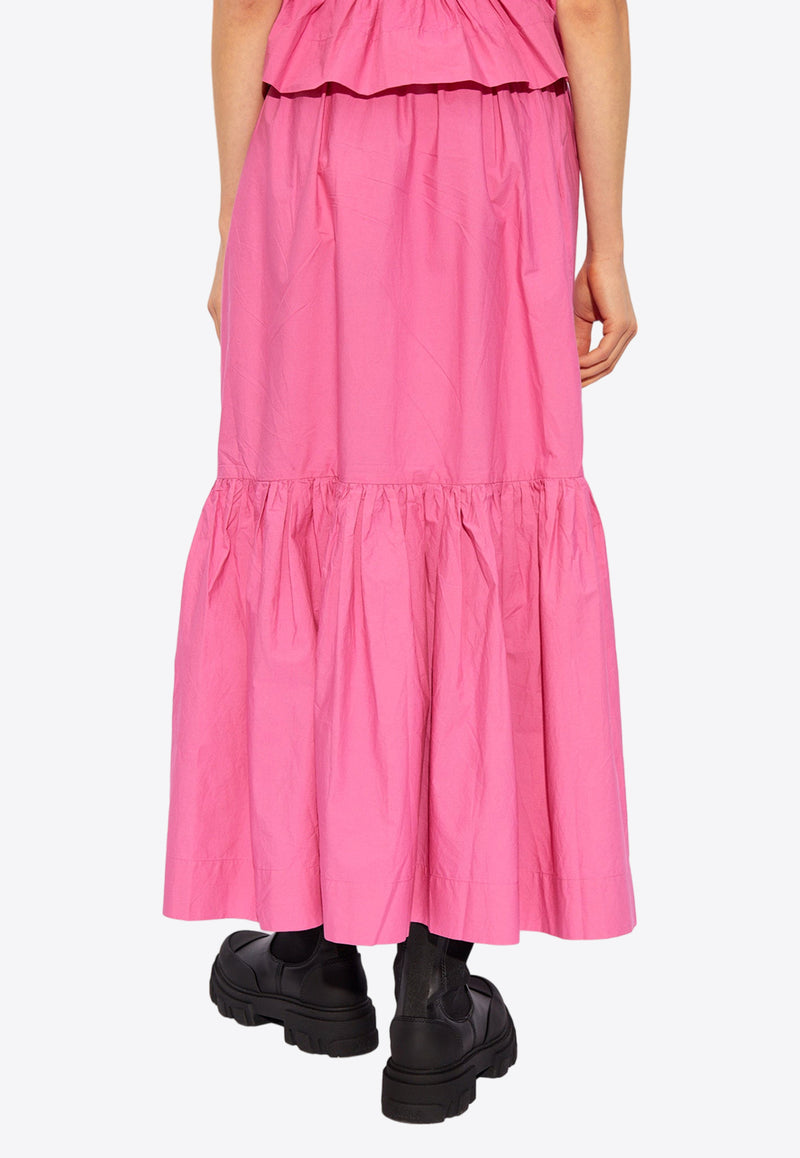GANNI Ruffled Organic Maxi Skirt Pink F8764 6479-072