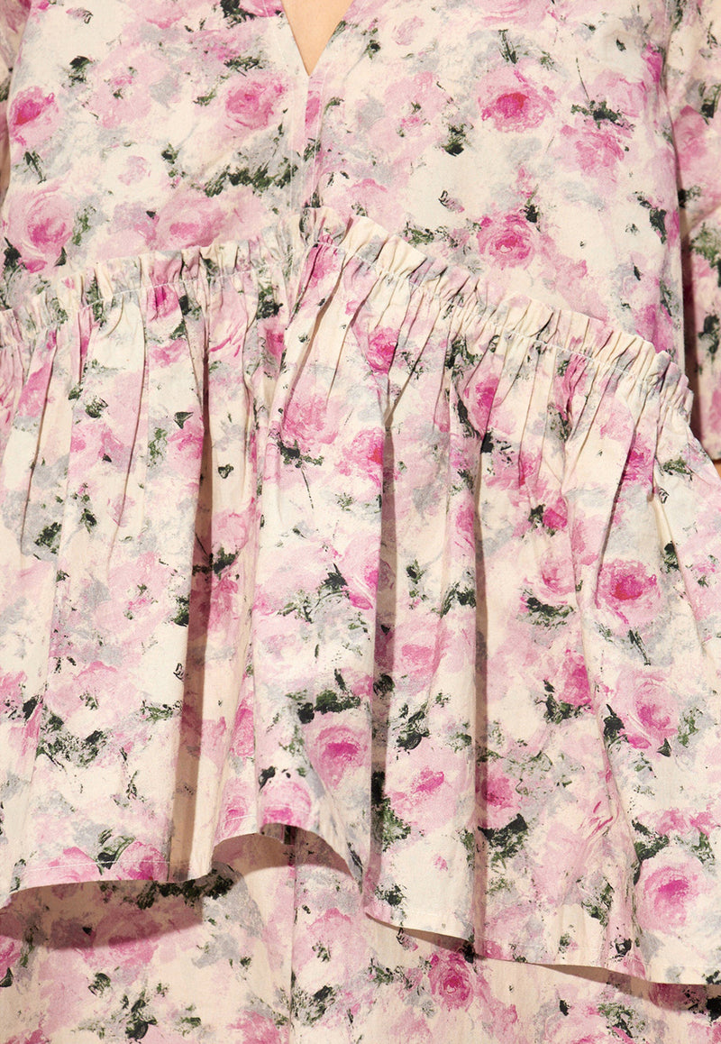 GANNI Floral Print Flounce Mini Dress  Multicolor F8713 6488-787