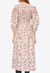 GANNI Floral Print Smocked Midi Dress Multicolor F8711 6488-787