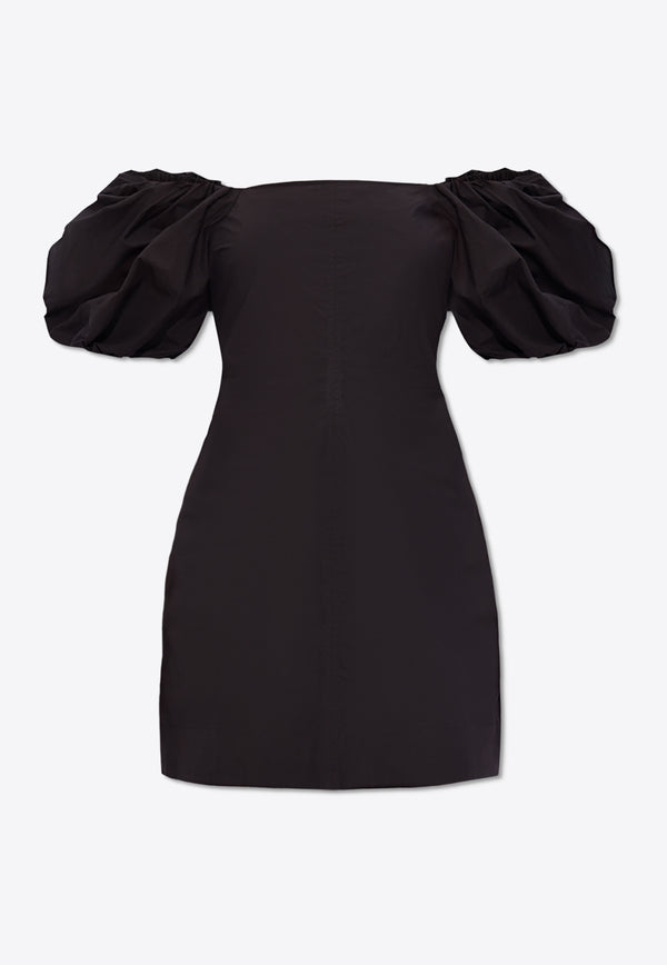 GANNI Puff-Sleeved Poplin Mini Dress Black F8827 6479-099