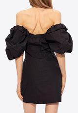 GANNI Puff-Sleeved Poplin Mini Dress Black F8827 6479-099