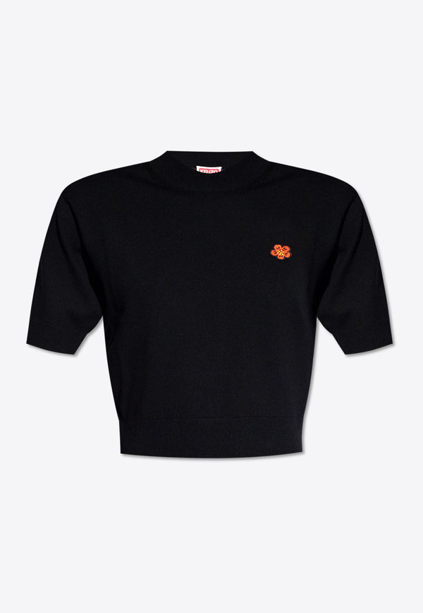 Kenzo Boke Flower Cropped Knit T-shirt Black FE52PU383 3LB-99J