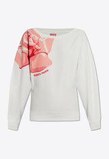 Kenzo Rose Print Oversized Sweatshirt White FE52SW116 4MF-02