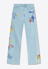 Kenzo Ayame Embroidered Wide-Leg Jeans Blue FE52DP222 6B4-DT