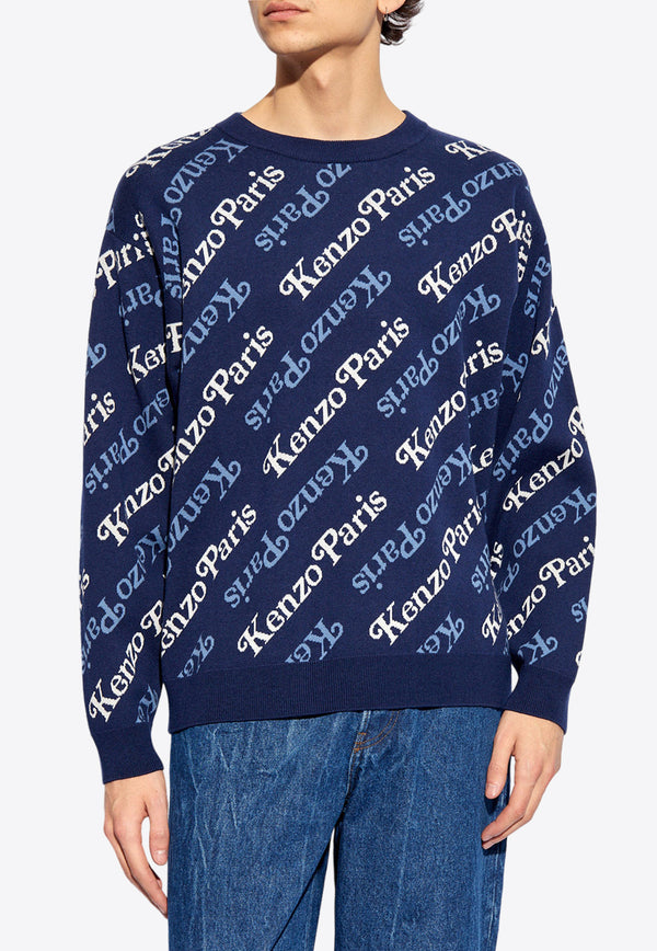 Kenzo Verdy Logo Print Sweater Navy FE55PU457 3CB-77