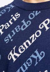 Kenzo Verdy Logo Print Sweater Navy FE55PU457 3CB-77