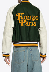 Kenzo Verdy Logo Print Varsity Bomber Jacket Green FE58BL145 9OH-51