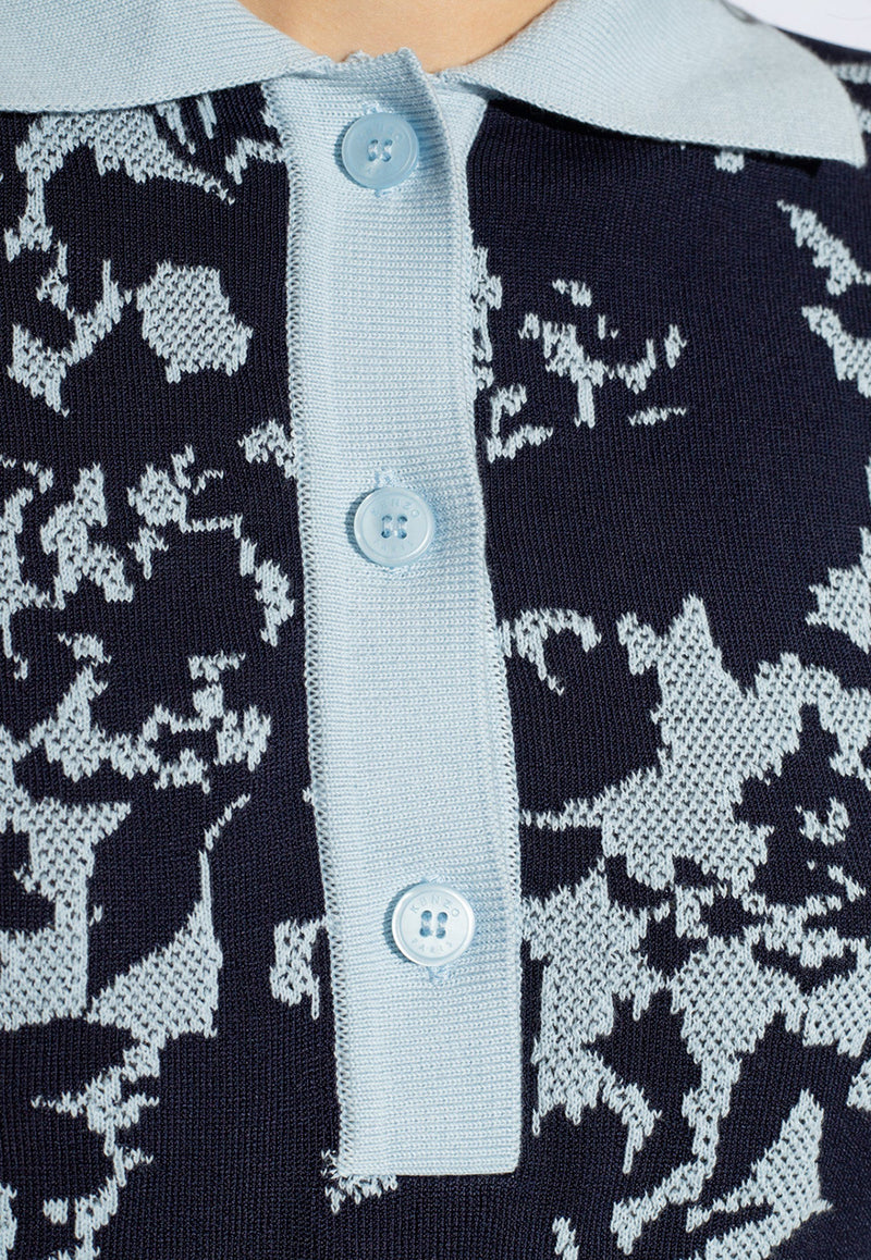 Kenzo Flower Camo Cropped Polo T-shirt Navy FE52PU455 3CG-77