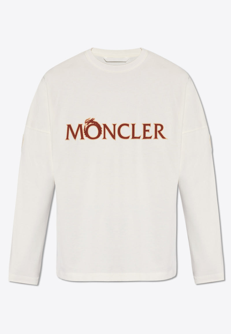 Moncler Flocked Logo Crewneck Sweatshirt Cream J10918D00010 83927-034