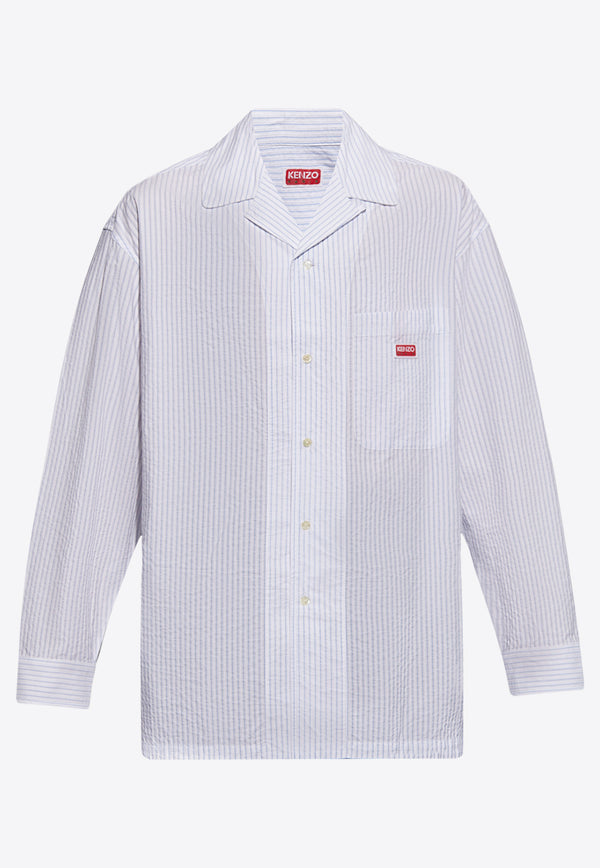 Kenzo Logo Patch Pinstripe Shirt White FE55CH524 9LD-63