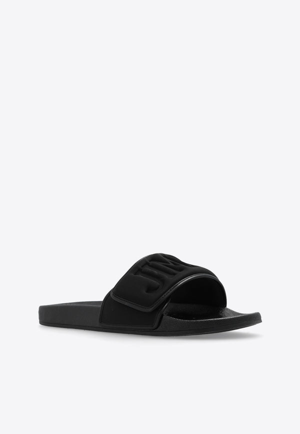 Jimmy Choo Fitz Logo Strap Slides Black FITZ M PFP-V BLACK BLACK